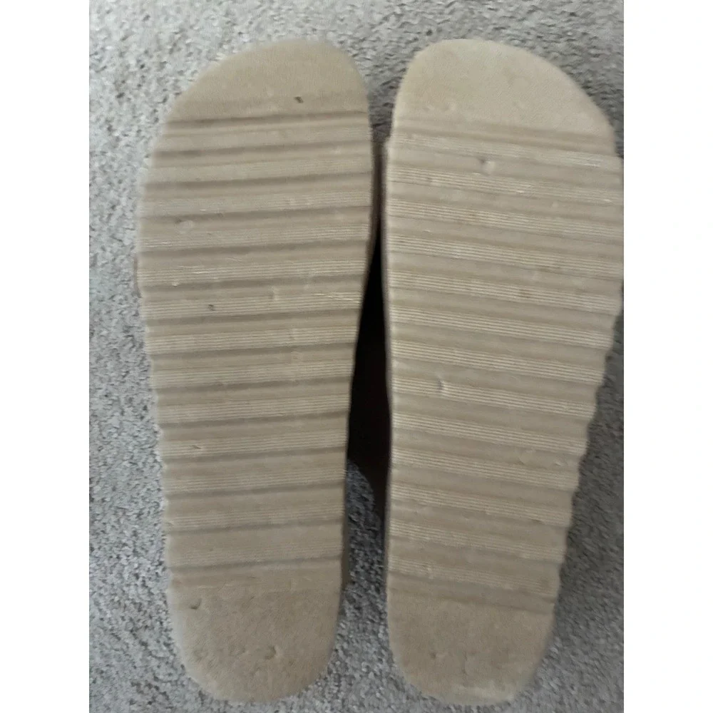 Dirty Laundry Platform Sandals Womens 9 Tan Double Buckle Suede Wedge Slides